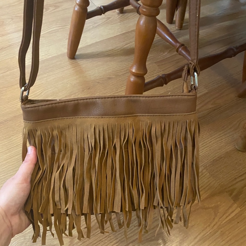 Tan medium size fringe bag